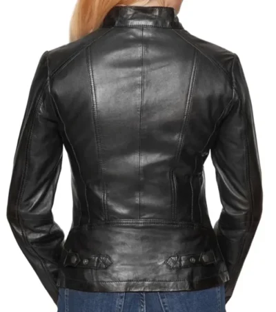 Classic Women's Black Cafe Racer Motorcycle Jacket Back