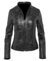Classic Women's Black Cafe Racer Motorcycle Jacket Front