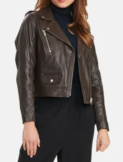 Classic Women's Brown Biker Leather Jacket