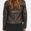 Classic Women's Brown Biker Leather Jacket Back