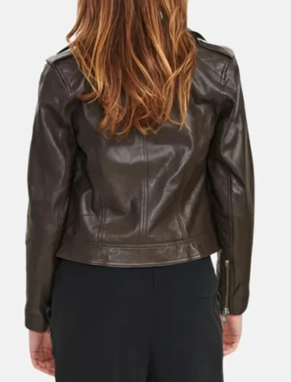 Classic Women's Brown Biker Leather Jacket Back