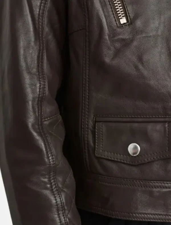 Classic Women's Brown Biker Leather Jacket Pocket