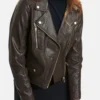 Classic Women's Brown Biker Leather Jacket on Sale
