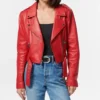 Classic Women's Red Motorcycle Leather Jacket