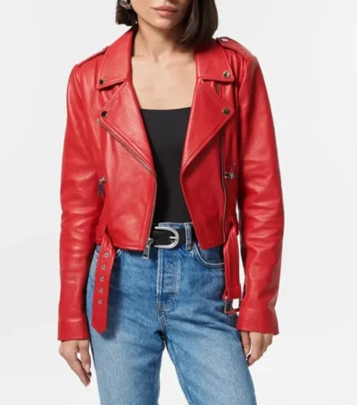 Classic Women's Red Motorcycle Leather Jacket