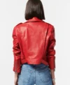 Classic Women's Red Motorcycle Leather Jacket Back