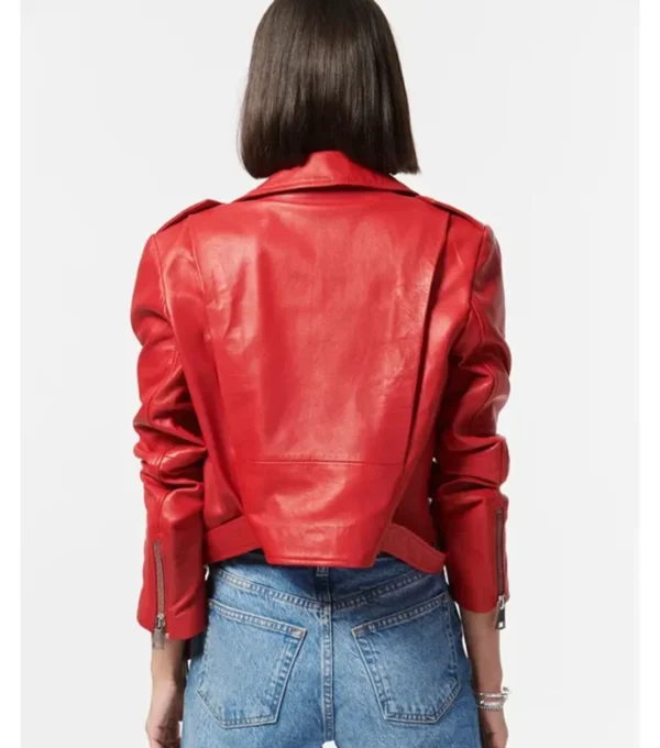 Classic Women's Red Motorcycle Leather Jacket Back
