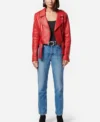 Classic Women's Red Motorcycle Leather Jacket on Sale