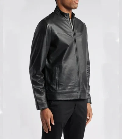 Classics Black Leather Cafe Racer with Front Zipper