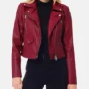 Dark Red Biker Leather Jacket for Women