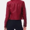 Dark Red Biker Leather Jacket for Women Back