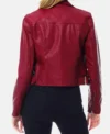 Dark Red Biker Leather Jacket for Women Back