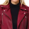 Dark Red Biker Leather Jacket for Women Closer