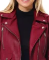 Dark Red Biker Leather Jacket for Women Closer