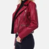 Dark Red Biker Leather Jacket for Women Side Look