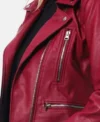 Dark Red Biker Leather Jacket for Womens