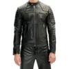 Double Front Zipped Black Cafe Racer Jacket