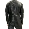 Double Front Zipped Black Cafe Racer Jacket Back