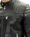Double Front Zipped Black Cafe Racer Jacket Closer