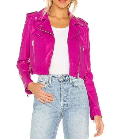 Fuchsia Biker Leather Jacket for Women