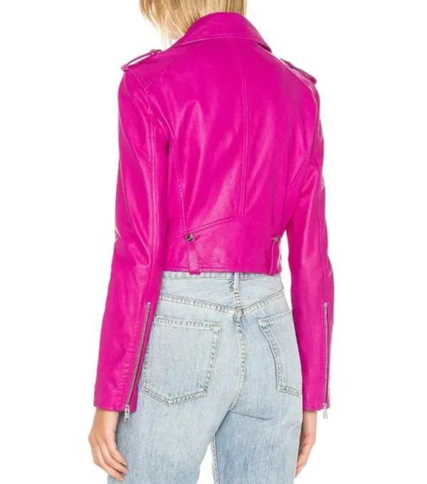 Fuchsia Biker Leather Jacket for Women Back