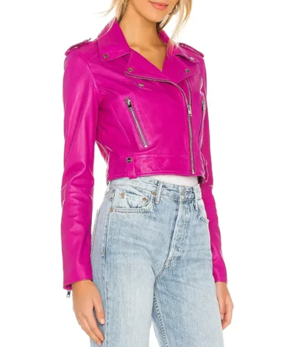 Fuchsia Biker Leather Jacket for Women Side Look