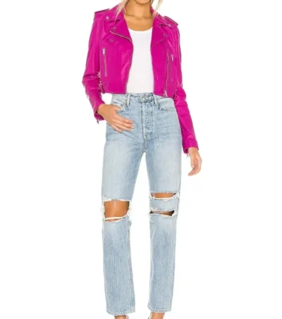 Fuchsia Biker Leather Jacket for Women on Sale