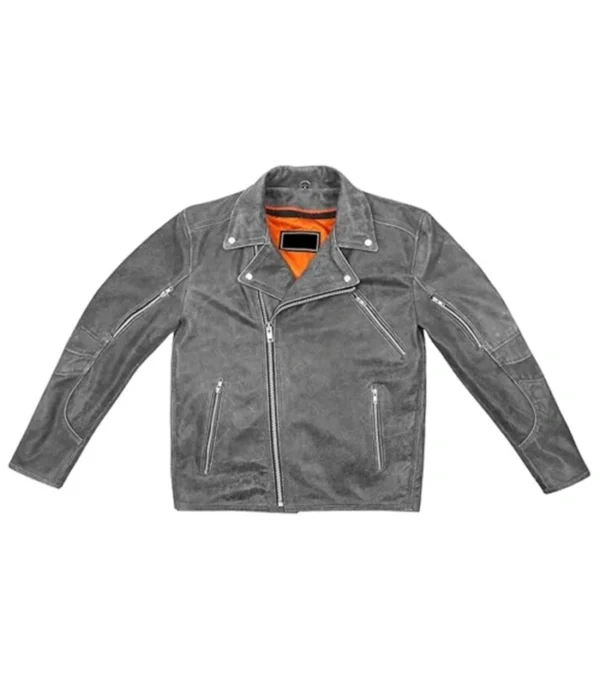 Grey Biker Leather Jacket