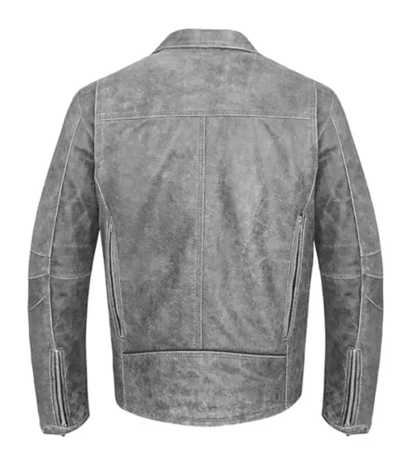 Grey Biker Leather Jacket Back