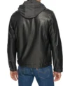 Hooded Black Leather Trucker Jacket Back