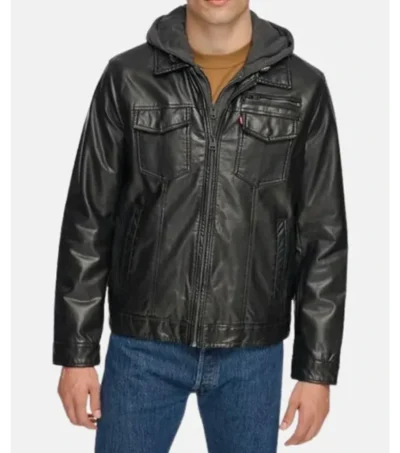 Hooded Black Leather Trucker Jackets