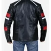 Men's Biker Leather Jacket With Red and White Stripes Back