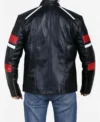 Men's Biker Leather Jacket With Red and White Stripes Back