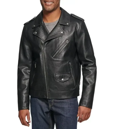 Men's Biker Style Black Leather Jacket