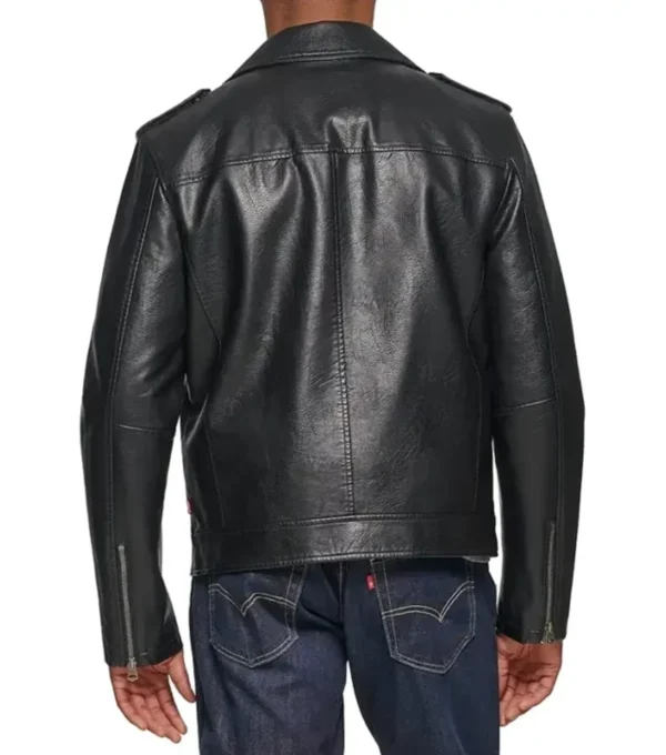Men's Biker Style Black Leather Jacket Back