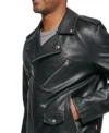 Men's Biker Style Black Leather Jacket Closer
