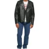 Men's Biker Style Black Leather Jacket Front