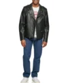 Men's Biker Style Black Leather Jacket Front