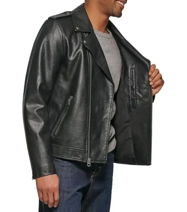 Men's Biker Style Black Leather Jacket