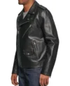 Men's Biker Style Black Leather Jacket Side Look