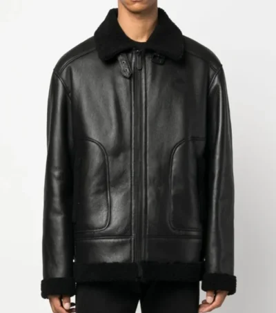 Men's Black B3 Sheepskin Jacket with Skull Print