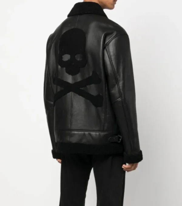 Men's Black B3 Sheepskin Jacket with Skull Print Back