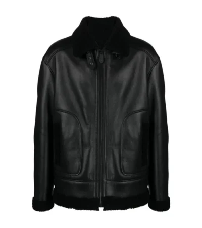 Men's Black B3 Sheepskin Jacket with Skull Print Front