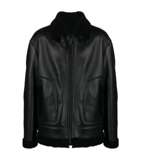 Men's Black B3 Sheepskin Jacket with Skull Print Front