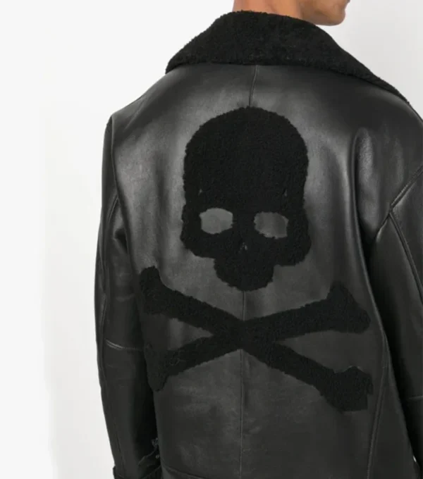 Men's Black B3 Sheepskin Jacket with Skull Prints Back