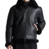 Men's Black Belted Shearling Aviator Jacket
