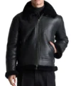 Men's Black Belted Shearling Aviator Jacket