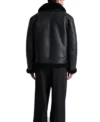 Men's Black Belted Shearling Aviator Jacket Back