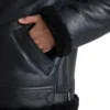 Men's Black Belted Shearling Aviator Jacket Pocket