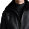 Men's Black Belted Shearling Aviator Jacket on Sale